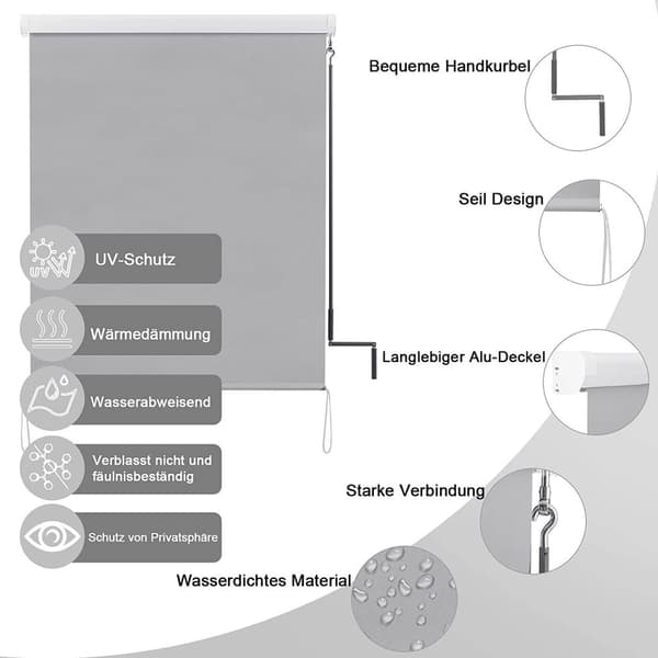 Rootz Lodret Markise - Udendørsskærm - Privacy Screen - Holdbar polyester, UV-beskyttelse, Nem justering af håndsving - 100x140cm, 100x240cm, 140x140c
