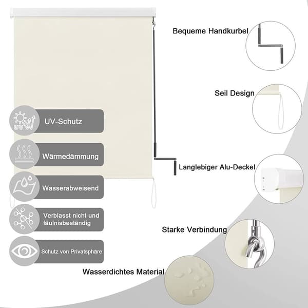 Rootz Vertikal Markis - Utomhusskydd - Uteplatsöverdrag - Slitstark polyester, UV-skydd, Vattenavvisande - Enkel handvev - 100cm x 140cm
