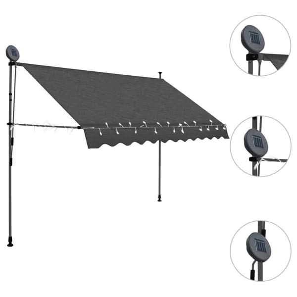 vidaXL markise m. LED-lys manuel betjening 300 cm antracitgrå -  Markiser