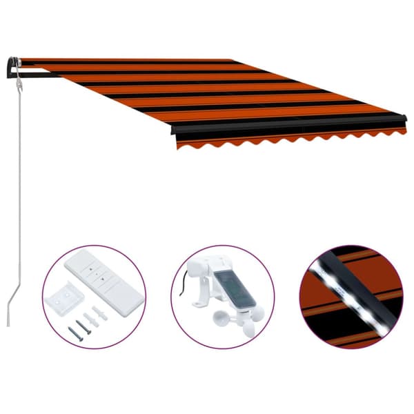 vidaXL Sisäänkelattava markiisi tuulisensori/LED 350x250 cm orans/rusk -  Markiisit