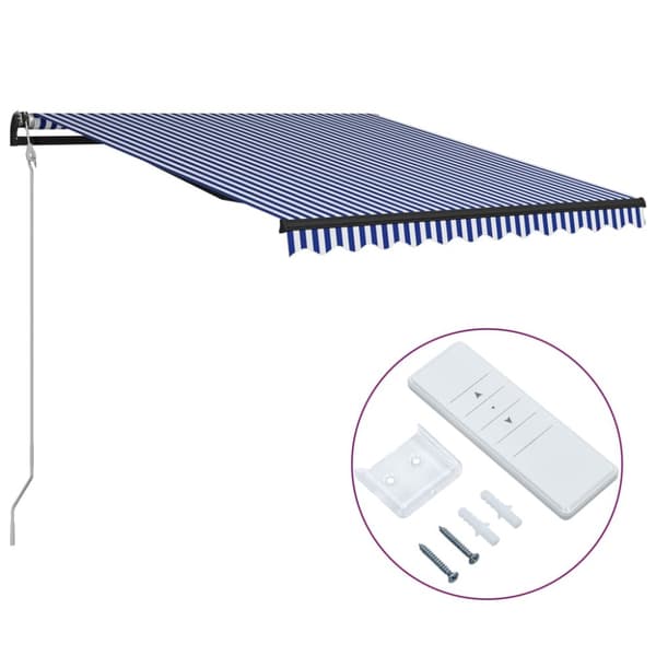 vidaXL Markis automatiskt infällbar 350x250 cm blå och vit - Markiser