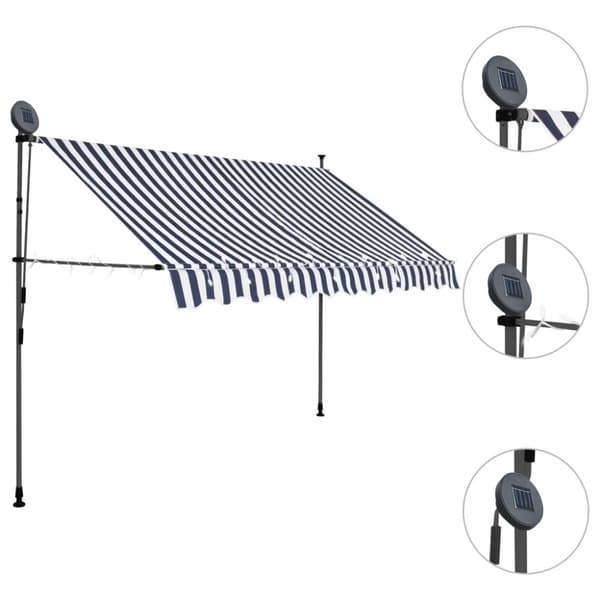 vidaXL Markis manuellt infällbar med LED 300 cm blå och vit - Markiser