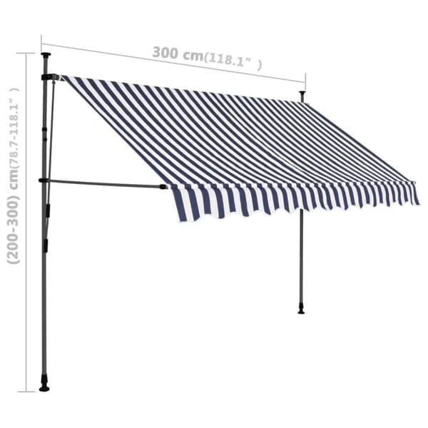 vidaXL Markis manuellt infällbar med LED 300 cm blå och vit - Markiser
