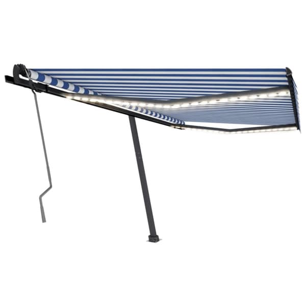 vidaXL Markis manuellt infällbar med LED 400x350 cm blå och vit - Markiser