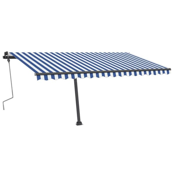 vidaXL Markis manuellt infällbar med LED 400x350 cm blå och vit - Markiser