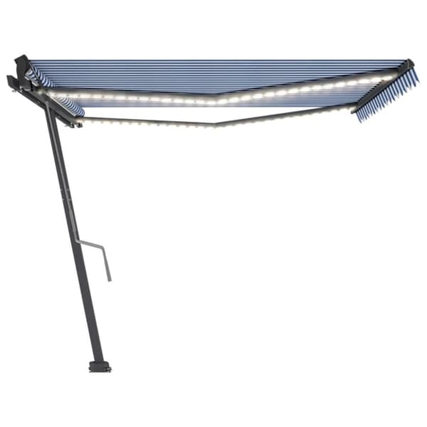 vidaXL Markis manuellt infällbar med LED 400x350 cm blå och vit - Markiser