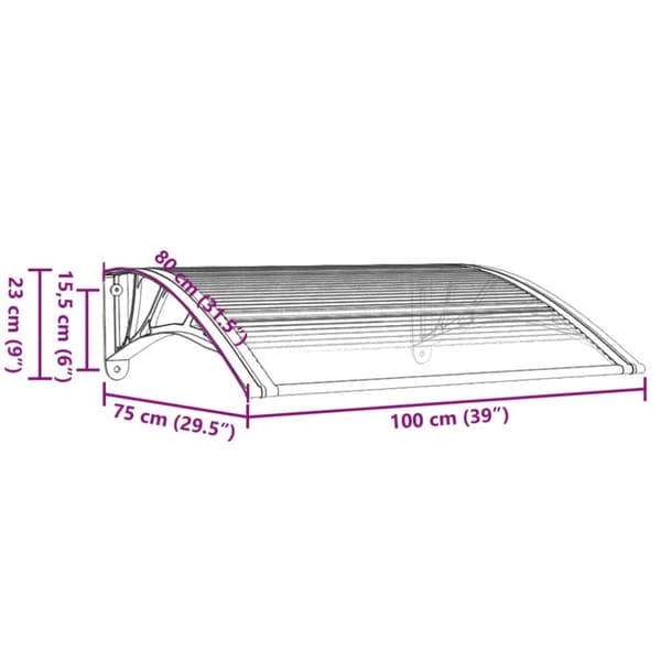 vidaXL Entrétak grå och transparent 100x75 cm polykarbonat - Markiser
