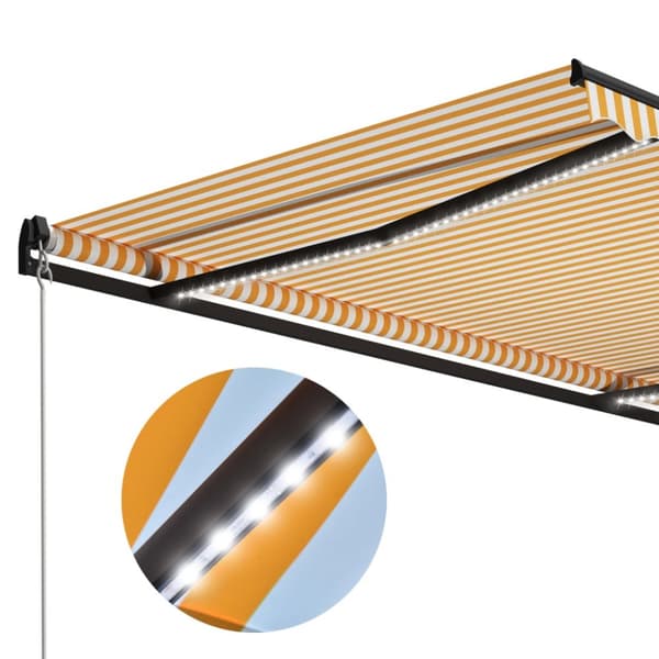 vidaXL Markis manuellt infällbar med LED 300x250 cm gul och vit - Markiser