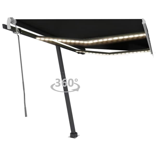 vidaXL Käsin sisäänkelattava markiisi LEDillä 300x250 cm antrasiitti - Markiisit