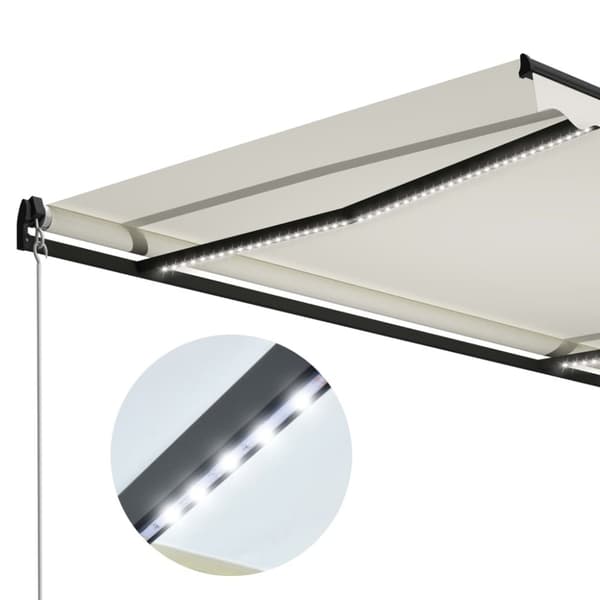 vidaXL Käsin sisäänkelattava markiisi LEDillä 600x300 cm kerma -  Markiisit