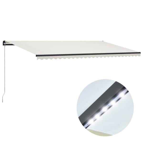 vidaXL Käsin sisäänkelattava markiisi LEDillä 600x300 cm kerma -  Markiisit