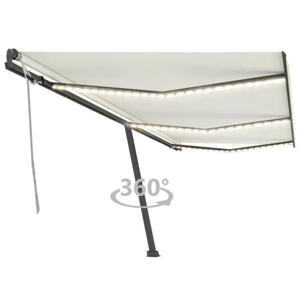 vidaXL Markis manuellt infällbar med LED 600x300 cm gräddvit -  Markiser
