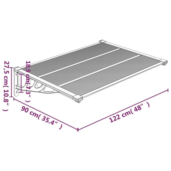 vidaXL Ovikatos harmaa ja läpinäkyvä 122x90 cm polykarbonaatti -  Markiisit