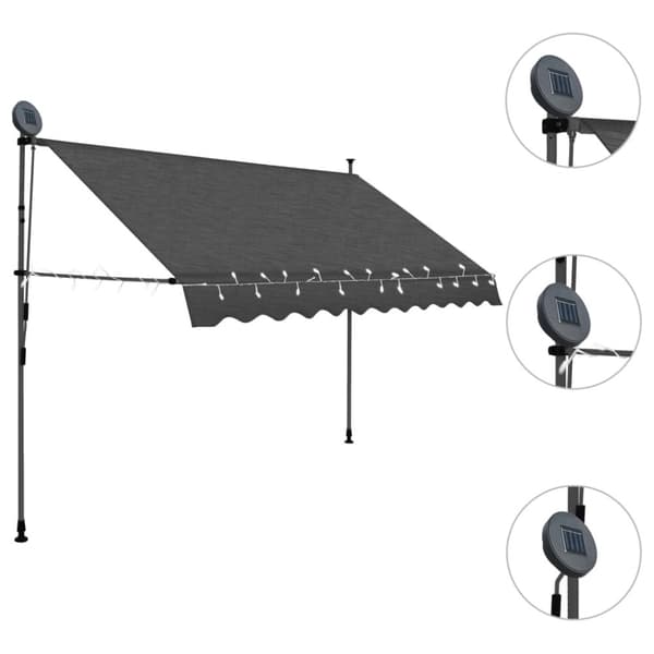vidaXL Sisäänkelattava markiisi LED-valoilla 250 cm antrasiitti - Markiisit