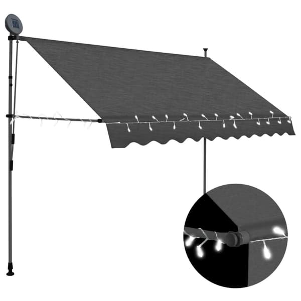 vidaXL Sisäänkelattava markiisi LED-valoilla 250 cm antrasiitti - Markiisit