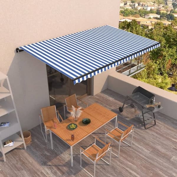 vidaXL Manuaalisesti sisäänkelattava markiisi 500x350 cm sinivalk. - Markiisit