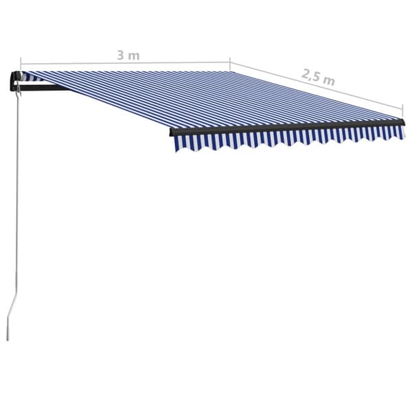 vidaXL Markis manuellt infällbar 300x250 cm blå och vit - Markiser
