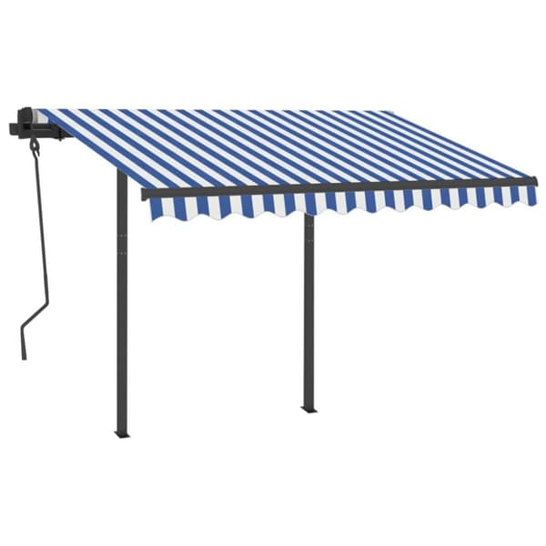 vidaXL Markis med stolpar manuellt infällbar 3x2,5 m blå och vit - Markiser