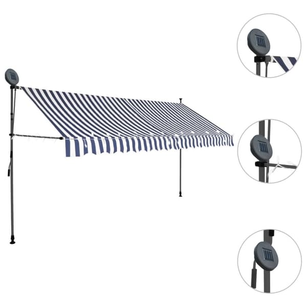vidaXL Sisäänkelattava markiisi LED-valoilla 350 cm sininen/valkoinen -  Markiisit