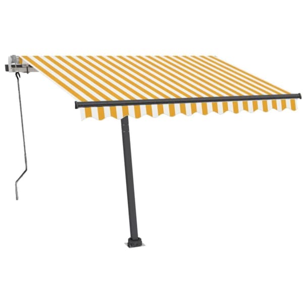 vidaXL Vapaasti seisova sisäänkelattava markiisi 350x250cm kelt./valk. - Markiisit