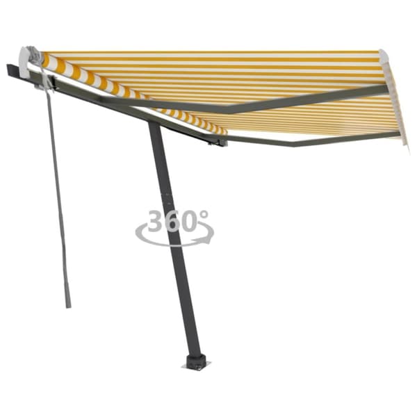 vidaXL Vapaasti seisova sisäänkelattava markiisi 350x250cm kelt./valk. - Markiisit
