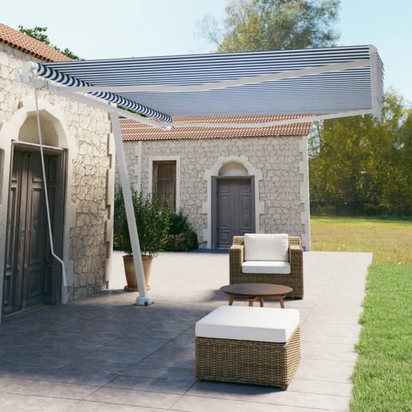 vidaXL Markis manuellt infällbar fristående 400x350 cm blå och vit - Markiser