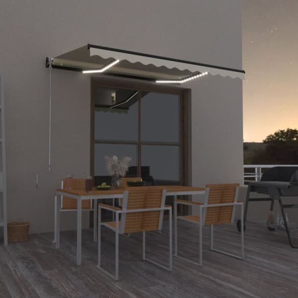 vidaXL markise m. LED-lys 350x250 cm manuel betjening gul og hvid -  Markiser