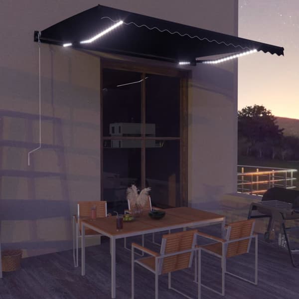 vidaXL Markis infällbar med vindsensor & LED 450x300 cm antracit -  Markiser