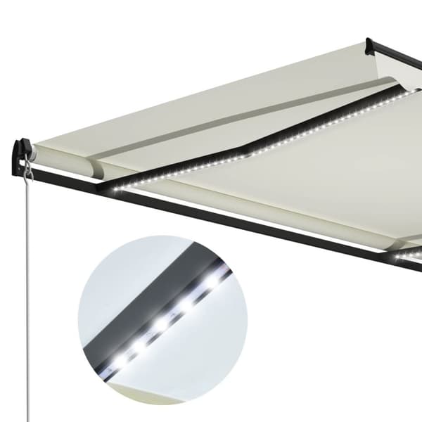 vidaXL Markis manuellt infällbar med LED 300x250 cm gräddvit - Markiser