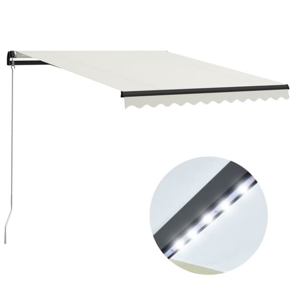 vidaXL Markis manuellt infällbar med LED 300x250 cm gräddvit -  Markiser