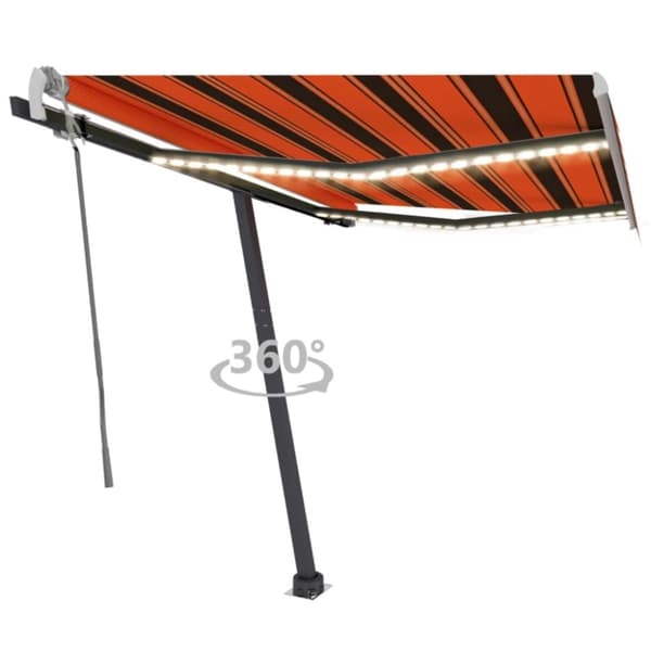 vidaXL Markis manuellt infällbar med LED 300x250 cm orange och brun - Markiser