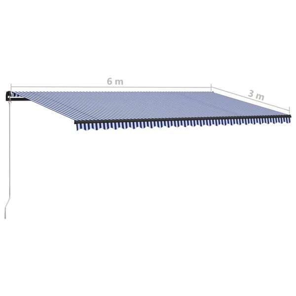 vidaXL Manuaalisesti kelattava markiisi 600x300 cm sininen/valkoinen - Markiisit