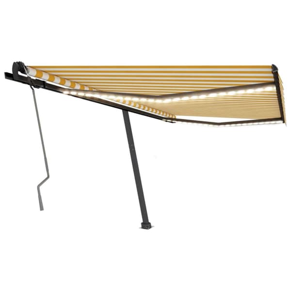 vidaXL Markis med LED manuellt infällbar 450x350 cm gul och vit -  Markiser