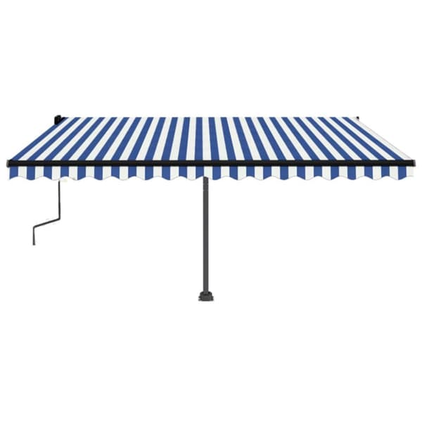 vidaXL Sisäänkelattava markiisi LEDillä 450x350 cm sinivalkoinen - Markiisit