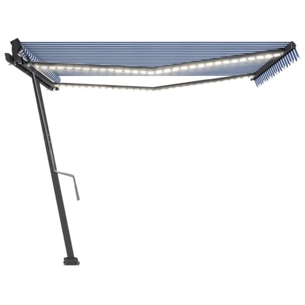 vidaXL Sisäänkelattava markiisi LEDillä 450x350 cm sinivalkoinen - Markiisit