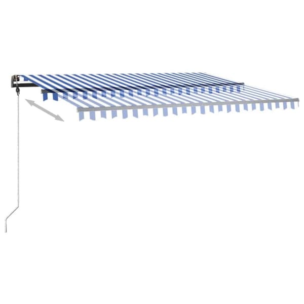 vidaXL Sisäänkelattava markiisi LEDillä 450x350 cm sinivalkoinen - Markiisit