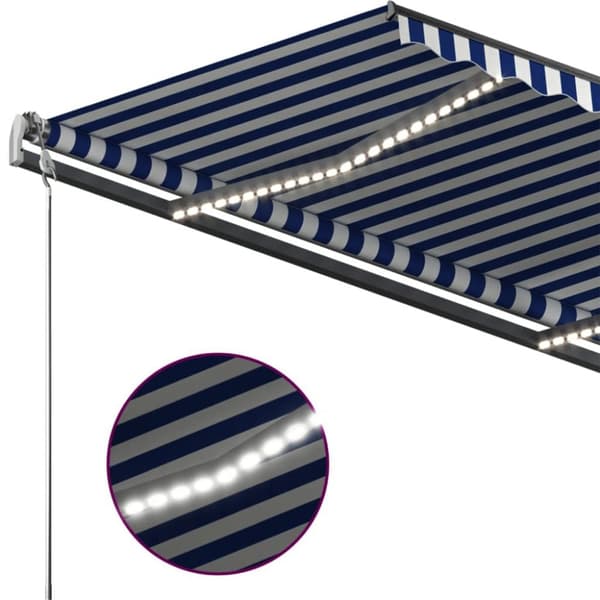 vidaXL Sisäänkelattava markiisi LEDillä 450x350 cm sinivalkoinen - Markiisit