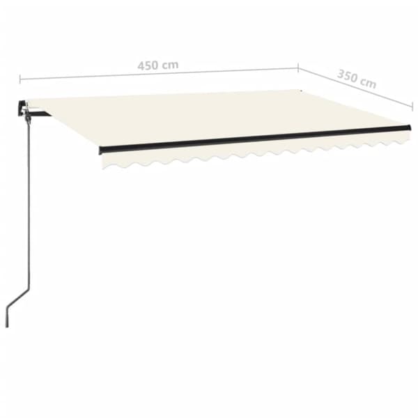 vidaXL Markis manuellt infällbar med LED 450x350 cm gräddvit - Markiser