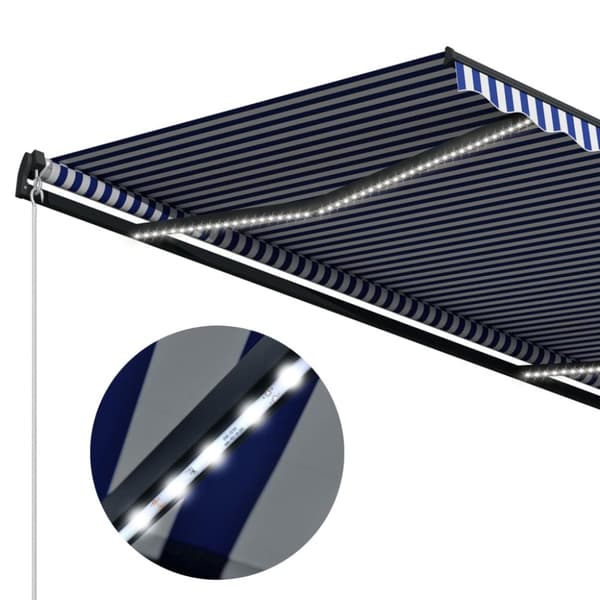 vidaXL Markiisi tuulisensorilla ja LED 300x250cm sininen ja valkoinen - Markiisit