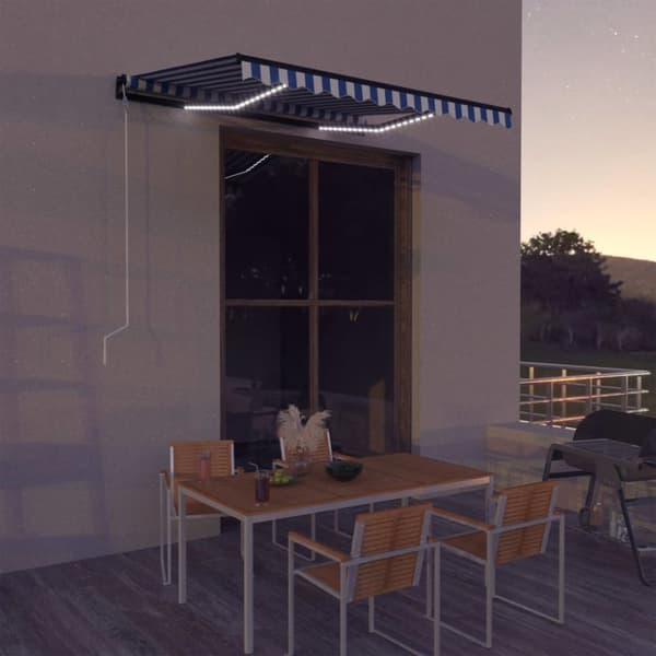 vidaXL Markiisi tuulisensorilla ja LED 300x250cm sininen ja valkoinen - Markiisit