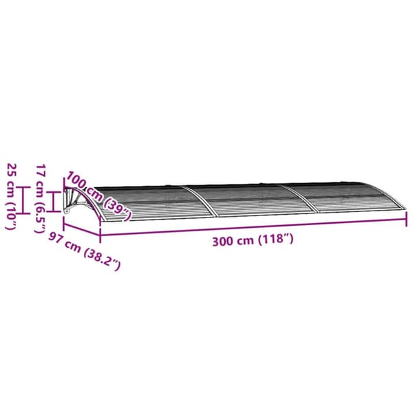 vidaXL Ovikatos harmaa 300x100 cm polykarbonaatti - Markiisit