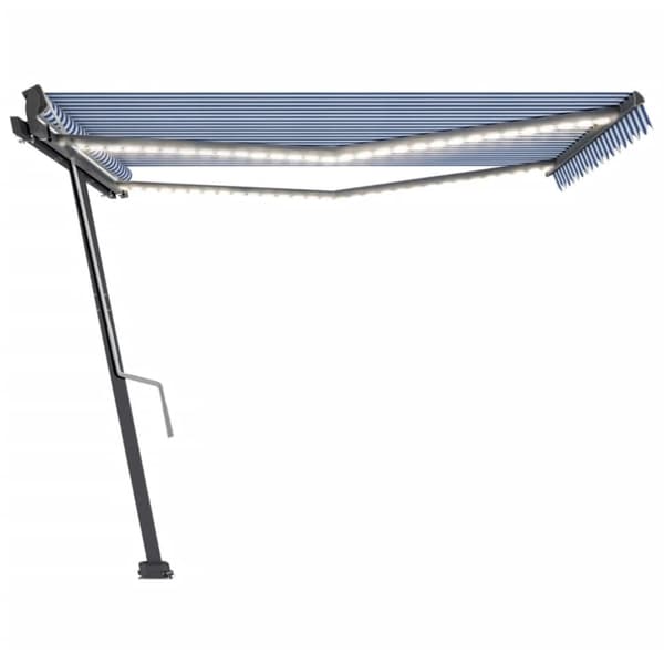 vidaXL Markis manuellt infällbar med LED 400x300 cm blå och vit -  Markiser