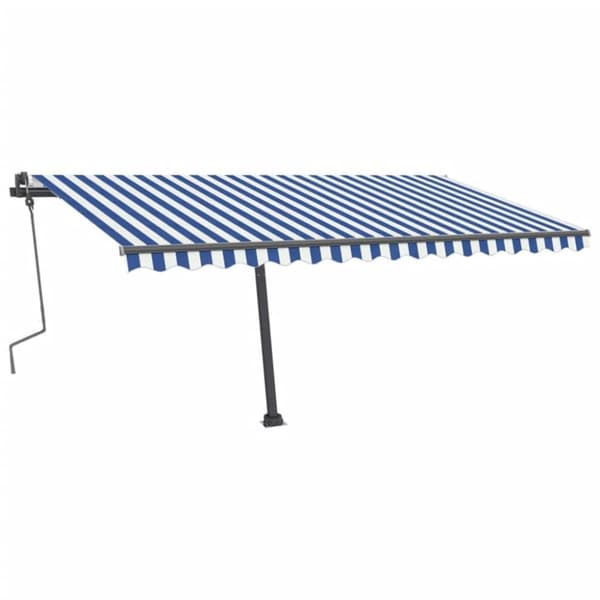 vidaXL Markis manuellt infällbar med LED 400x300 cm blå och vit - Markiser
