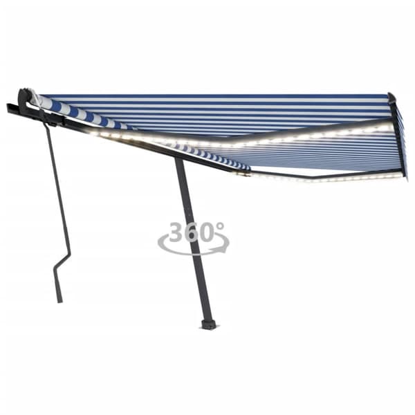 vidaXL Markis manuellt infällbar med LED 400x300 cm blå och vit - Markiser