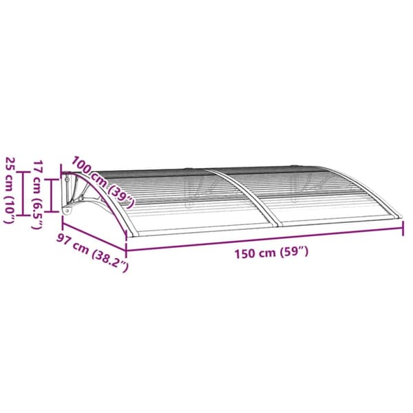 vidaXL Ovikatos harmaa 150x100 cm polykarbonaatti -  Markiisit