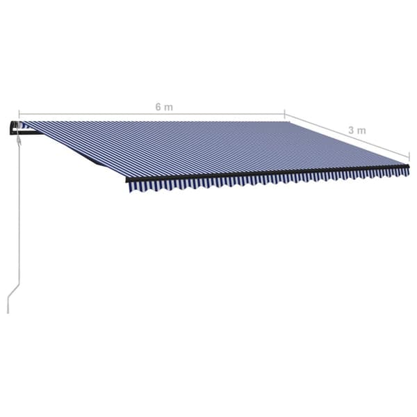 vidaXL Automaattisesti kelattava markiisi 600x300 cm sininen/valkoinen - Markiisit