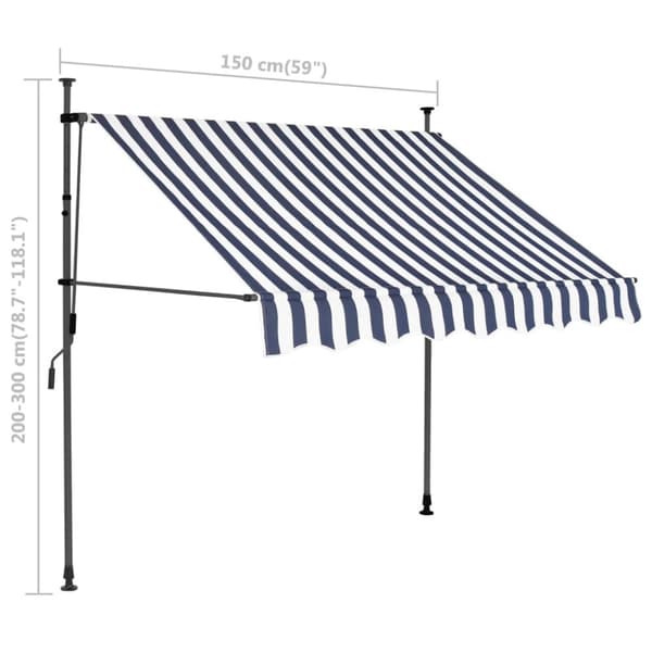 vidaXL Markis manuellt infällbar med LED 150 cm blå och vit -  Markiser