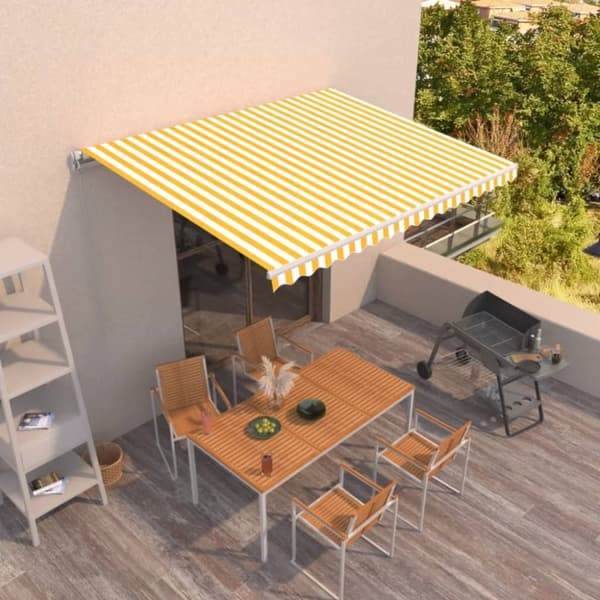 vidaXL Manuaalisesti sisäänkelattava markiisi 400x350cm keltavalkoinen - Markiisit