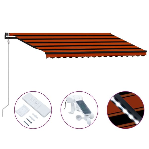 vidaXL foldemarkise med vindsensor og LED 400x300 cm orange og brun -  Markiser