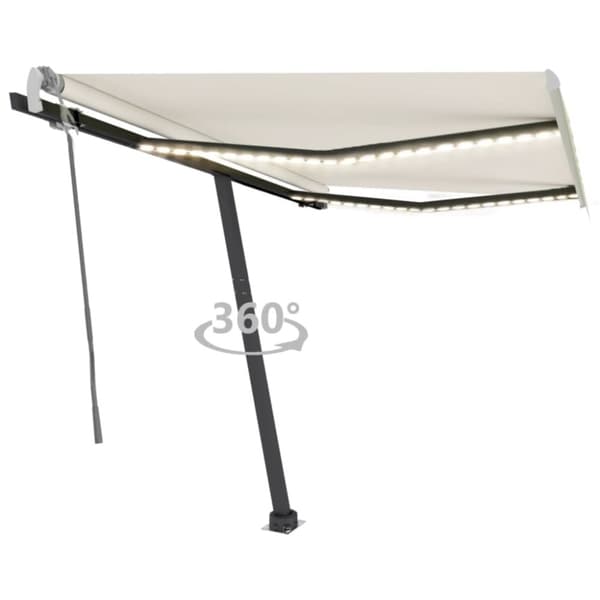 vidaXL Manuaalisesti sisäänkelattava markiisi LEDillä 350x250 cm kerma -  Markiisit